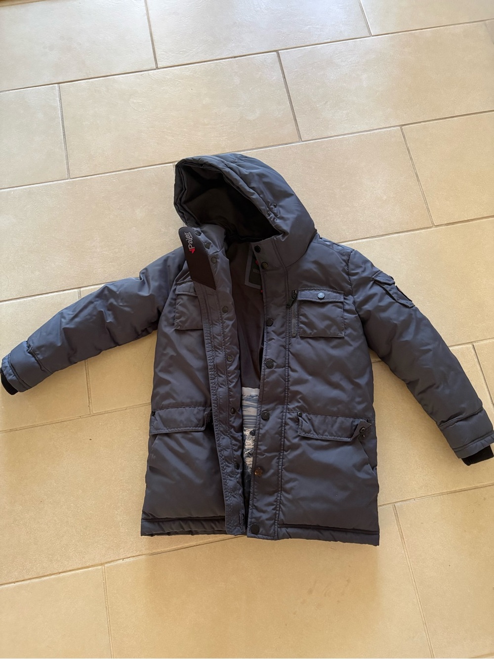 Pajar Puffer Parka Jacket Boys 10/12 Navy Blue Hooded Winter Coat Utility FLAWED